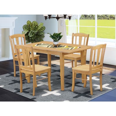 5-Piece Natural Oak Finish Solid Wood Top - Dining Room Set - Seats 4