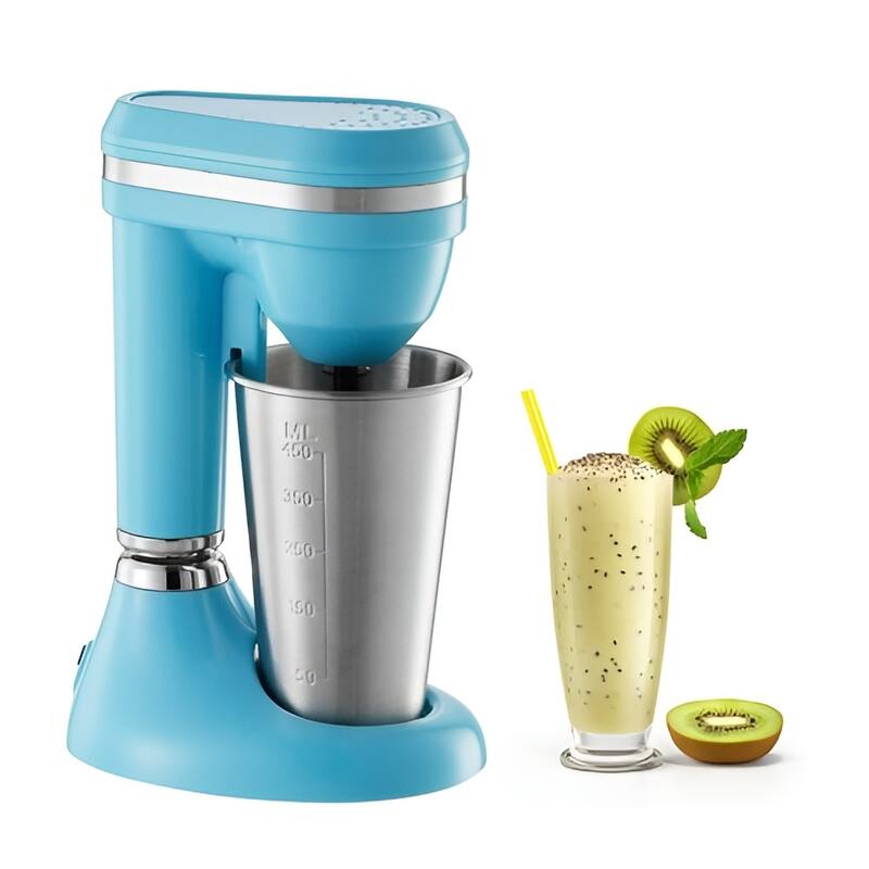 Blue and Silver Milkshake Maker with Dual-Speed 100W Motor for Smooth Shakes and Drinks - 6.69 x 5.12 x 10.16 in