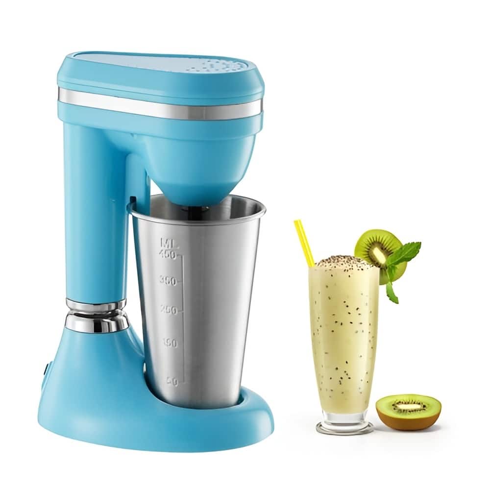 Blue and Silver Milkshake Maker with Dual-Speed 100W Motor for Smooth Shakes and Drinks - 6.69 x 5.12 x 10.16 in
