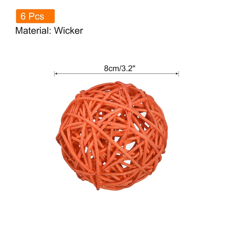6 Pcs Wicker Rattan Balls 3.2 Inch Rattan Balls Vase Fillers - Orange