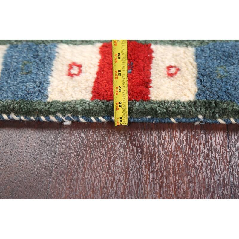 Hand Knotted Oriental 100% Wool Carpet Modern Bordered Navy Blue & Blues Gabbeh Area Rug - 5' 0'' X 3' 11''