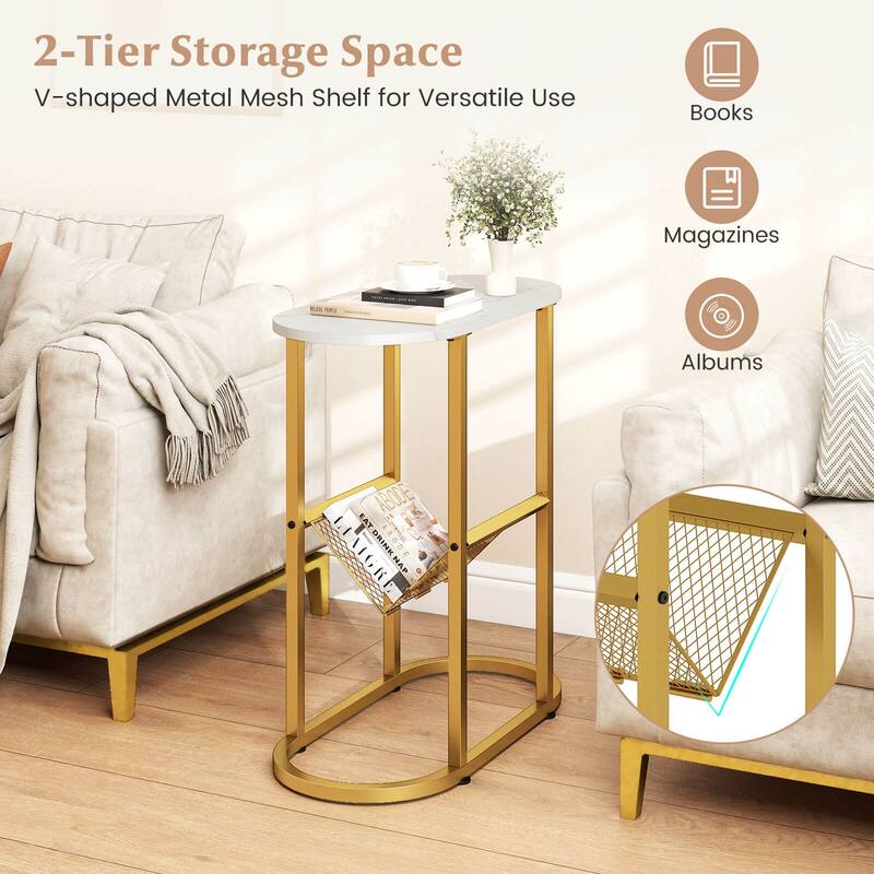 Costway End Table with Faux Marble Tabletop & Magazine Holder - See Details