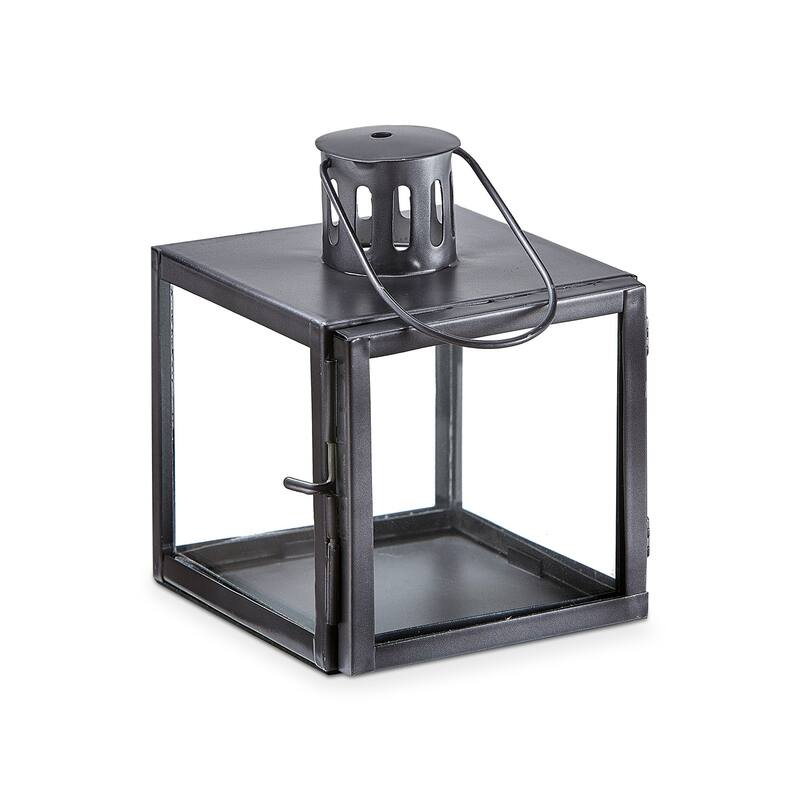 Elton Gray Metal Lantern Candle Holder - Everyday Decor, 6.25" H x 4.75" L x 4.75" W, Wipe Clean with Damp Cloth