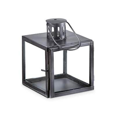 Elton Gray Metal Lantern Candle Holder - Everyday Decor, 6.25" H x 4.75" L x 4.75" W, Wipe Clean with Damp Cloth
