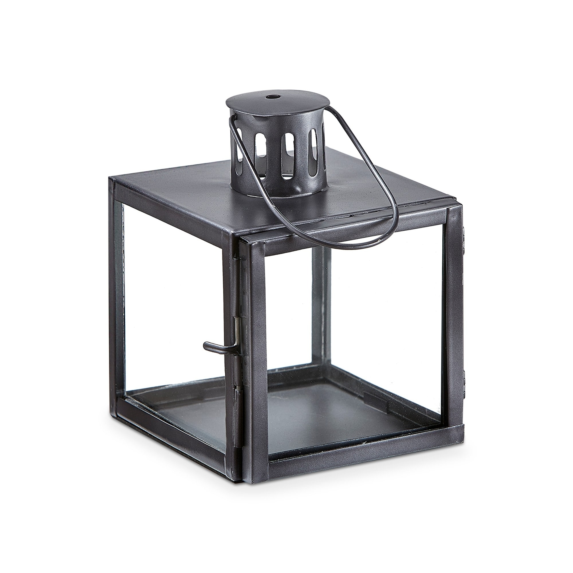 Elton Gray Metal Lantern Candle Holder - Everyday Decor, 6.25" H x 4.75" L x 4.75" W, Wipe Clean with Damp Cloth
