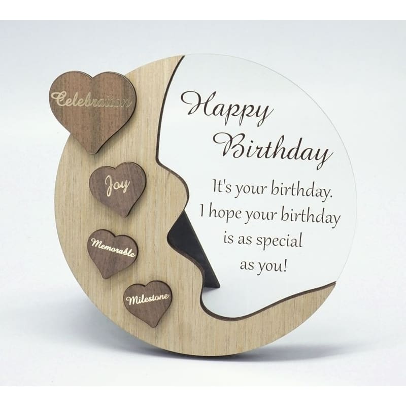 Moon With Words On Hearts And Text Message- Happy Birthday Plaque