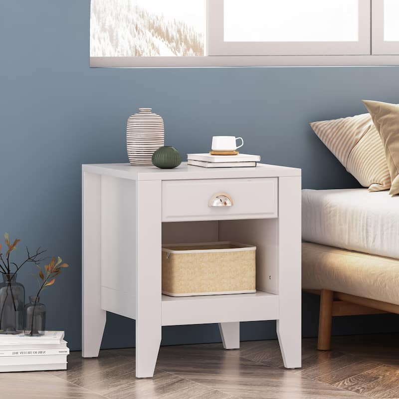 Contemporary Faux Wood Nightstand with Storage and Functional Design