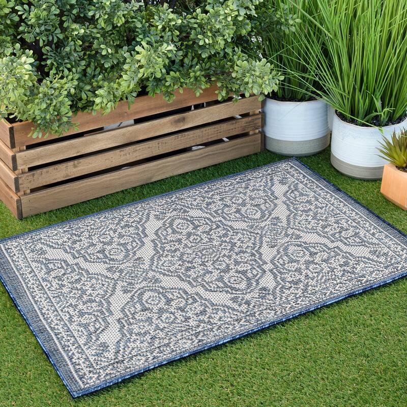 Vision French Country Floral Indoor/Outdoor Area Rug - 2' x 3' - Blue/White
