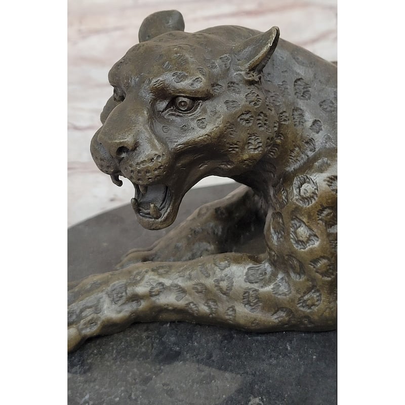 Signed Milo Jaguar Cheetah Wildlife Animal Marble Base Hand Made Bronze Statue