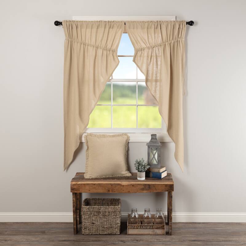Farmhouse Curtains VHC Cotton Burlap Short Prairie Panel Pair Rod Pocket Cotton Solid Color - Prairie Panel 63x36