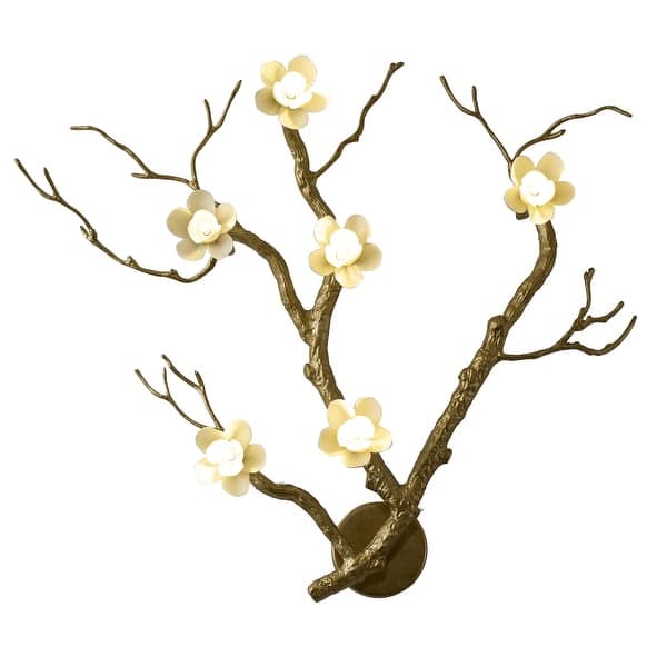 slide 2 of 5, 6-Light Brass Aluminum Wall Sconce With White Ceramic Shades