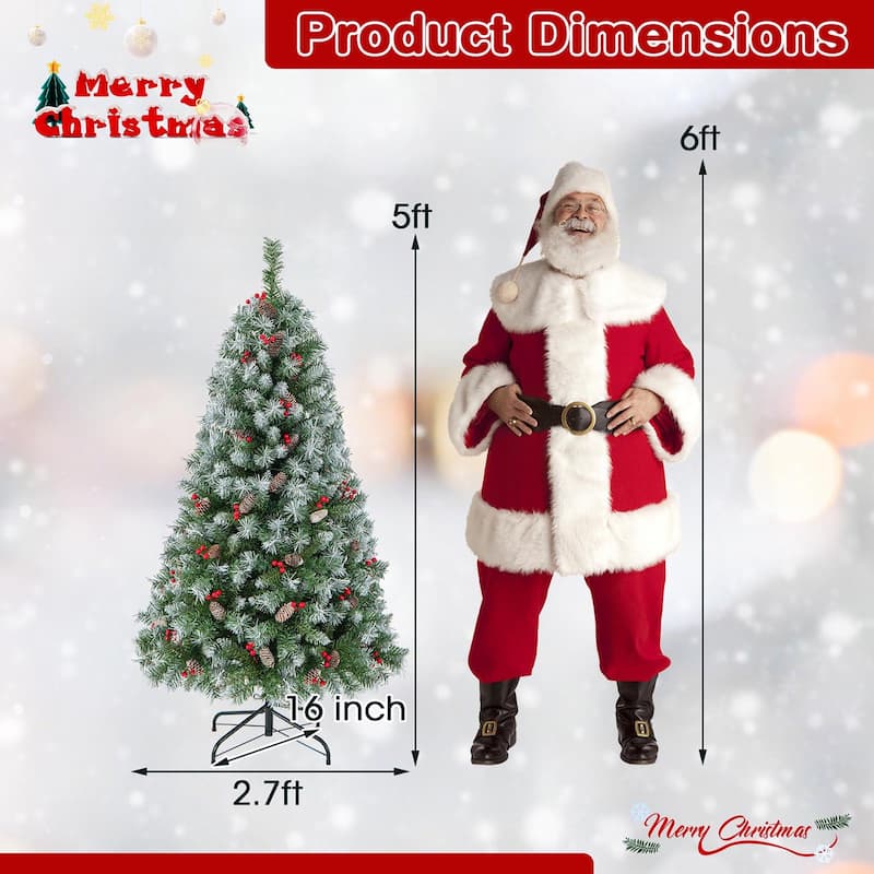 Gymax 5 FT Pre-Lit Christmas Tree Artificial Hinged Christmas Tree w/