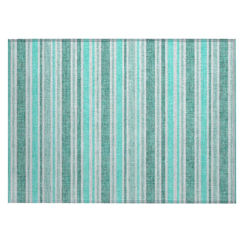 Machine Washable Indoor/ Outdoor Thin Cabana Stripe Chantille Rug