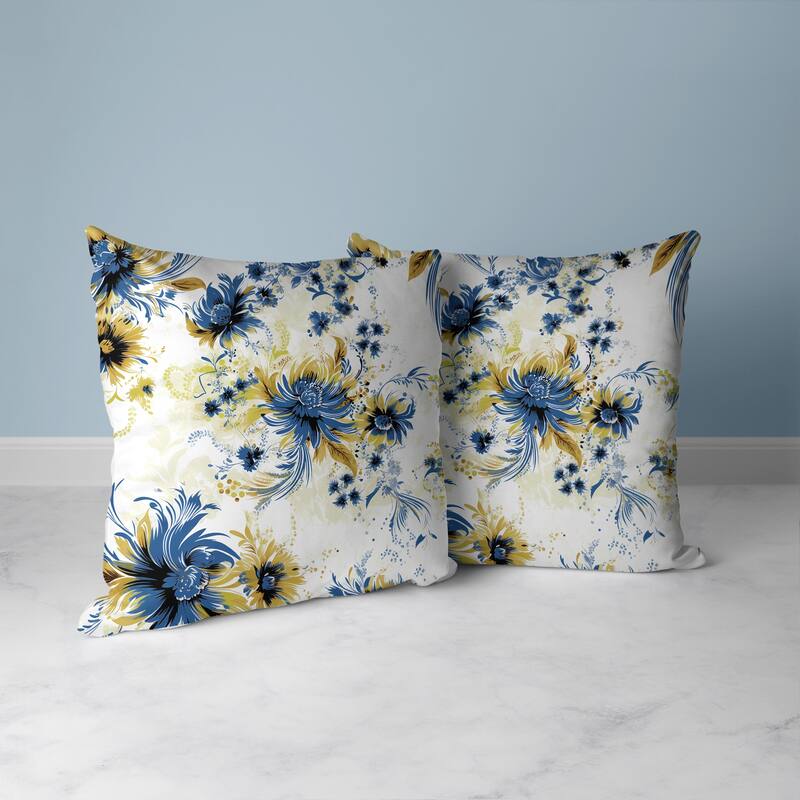 White And Blue Delightful Wildflowers Faux Suede Throw Pillow Zipper