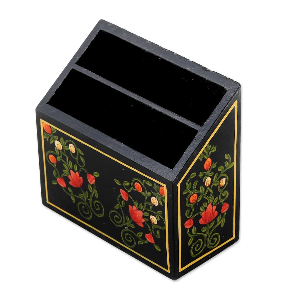 Handmade Wood 'Mughal Bouquet' Letter Box (India)