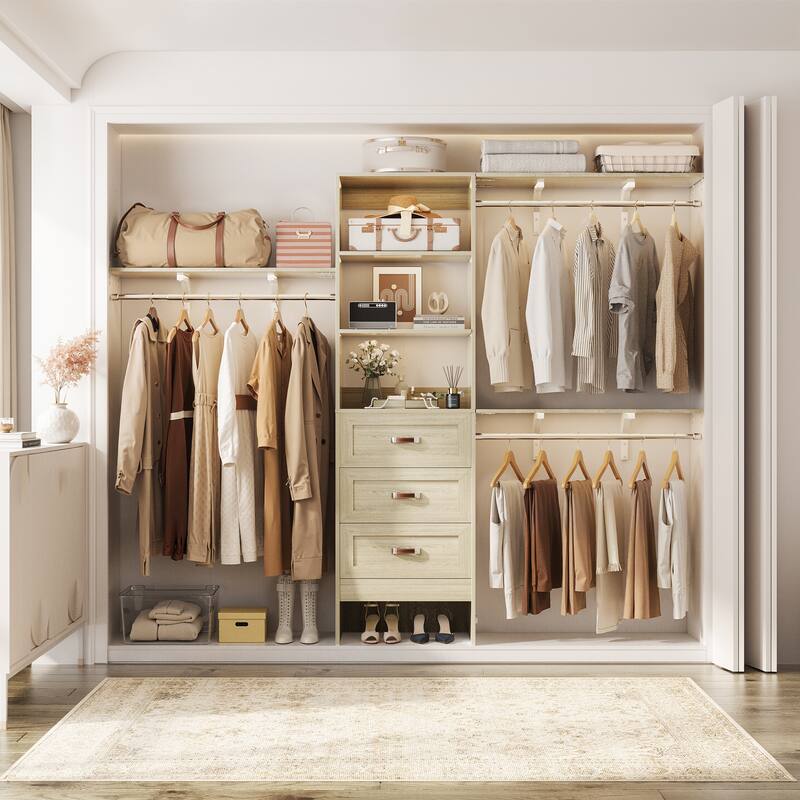 96'' Adjustable Closet Organizer with Drawers, Closet System with Hanging Rods and Storage Shelves