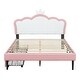 preview thumbnail 30 of 57, Upholstered Platform Bed w/ Crown Headboard, Leather Princess Bed Frame with Wood Slats Support for Kids Teens Pink 2 Drawers - Full
