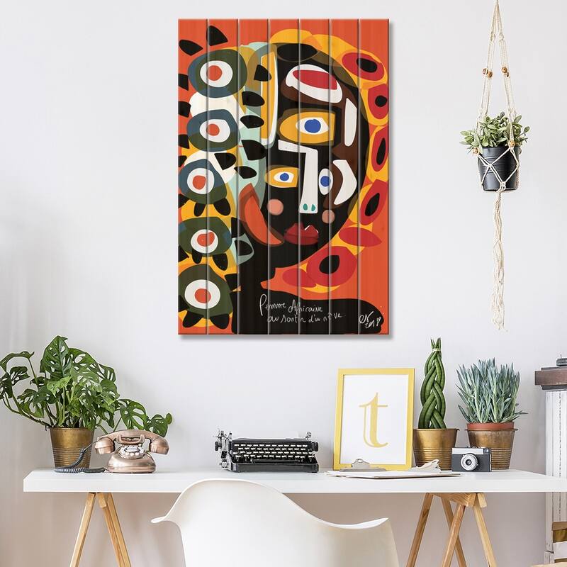 African Woman Is Dreaming Print On Wood by Emmanuel Signorino - Multi-Color