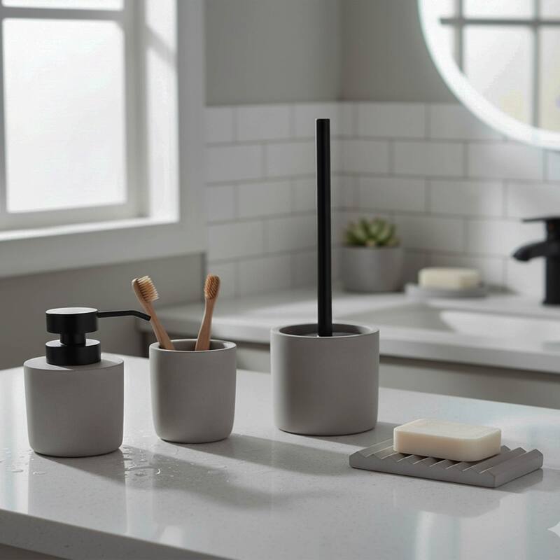 Concrete Cement Bathroom Accessories, 4-Piece Set