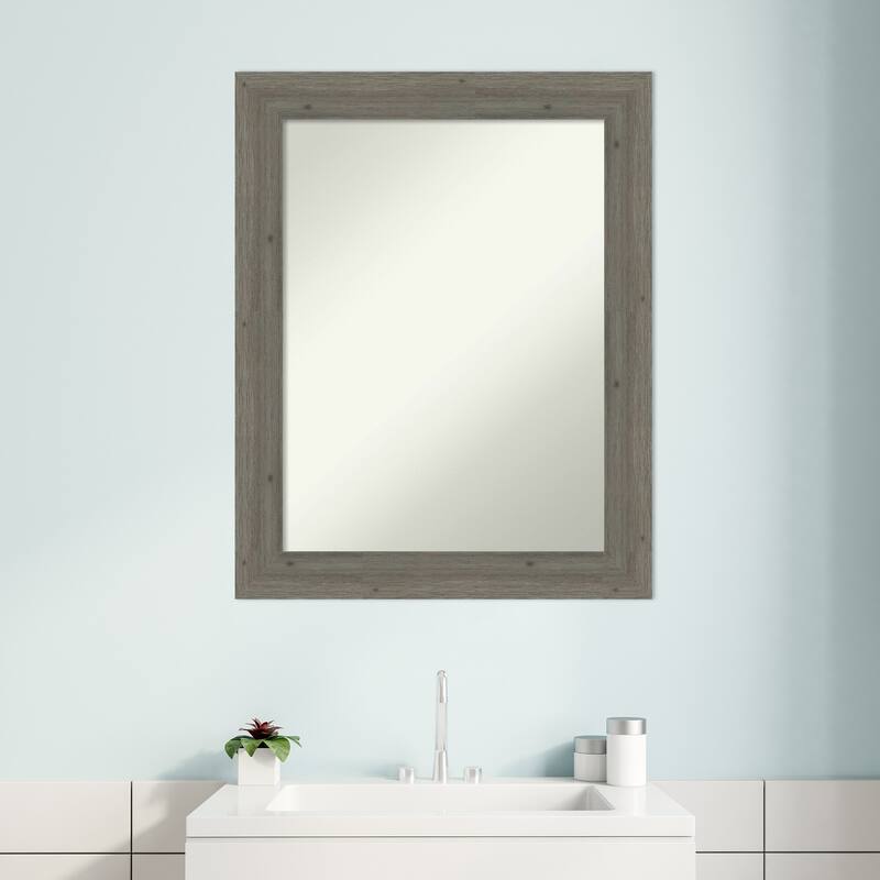 Non-Beveled Wood Bathroom Wall Mirror - Fencepost Grey Narrow Frame