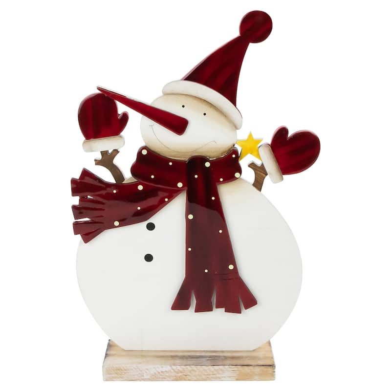 Glossy Snowman in Red Scarf and Mittens Christmas Decoration - 12"