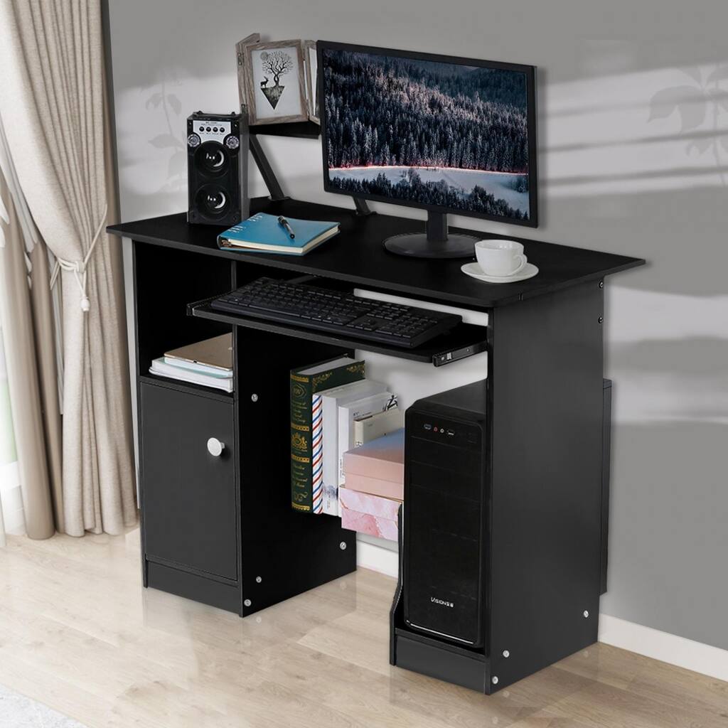 Multi-Function Computer Desk with Sliding Keyboard Tray CPU Stand Cabinet Door Storage
