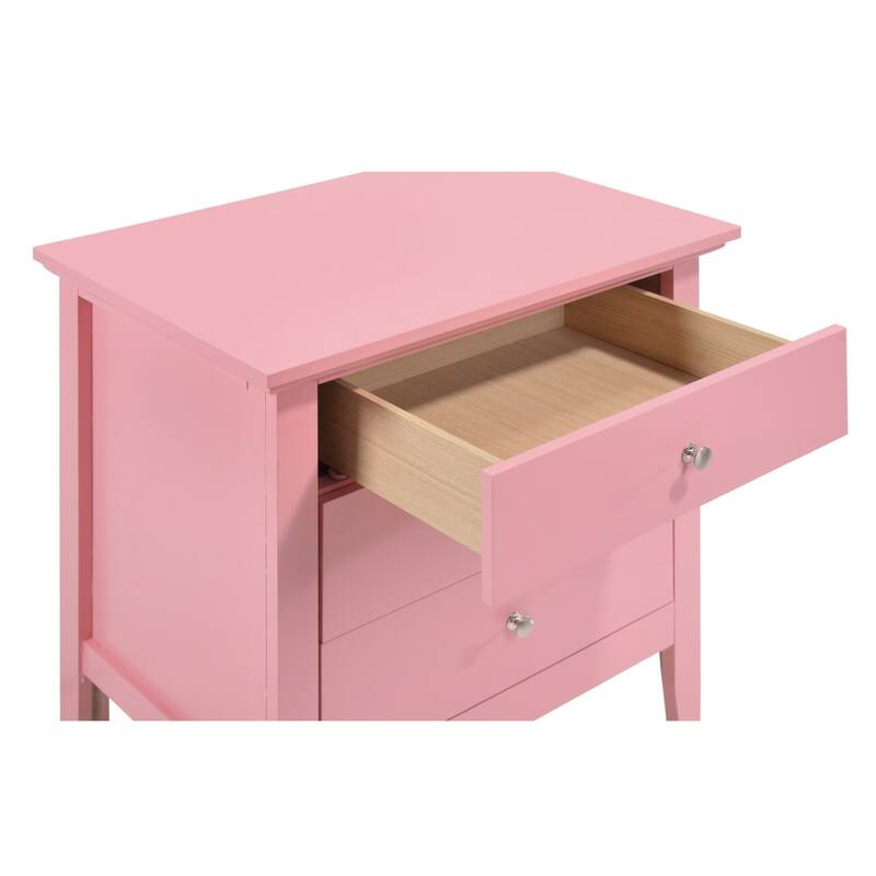 3-Drawer Wood Nightstand - 26" - Pink