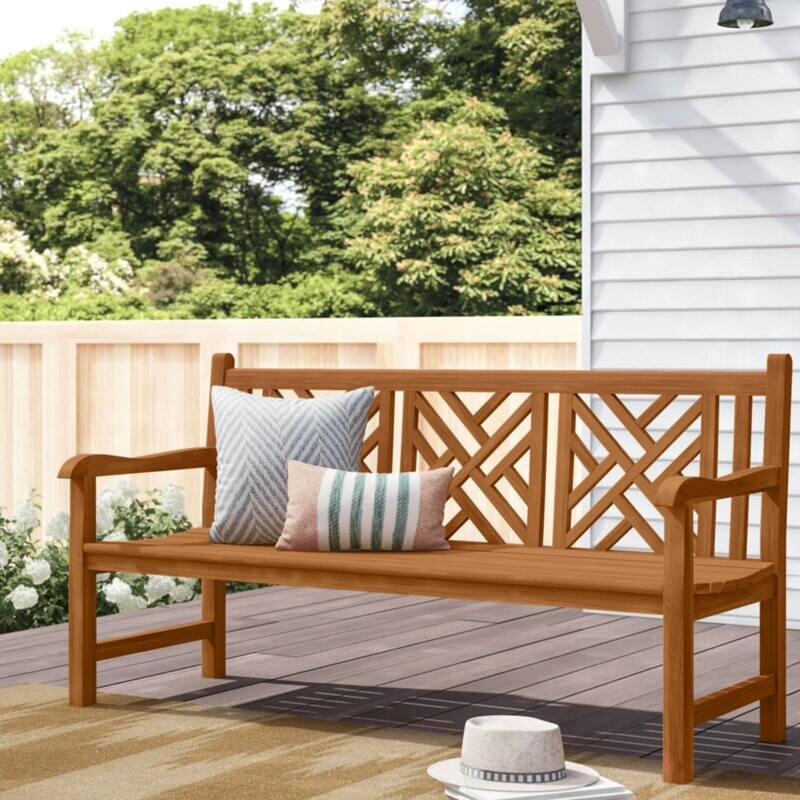 Chic Teak Chippendale Outdoor Teak Wood Patio & Garden Triple Bench