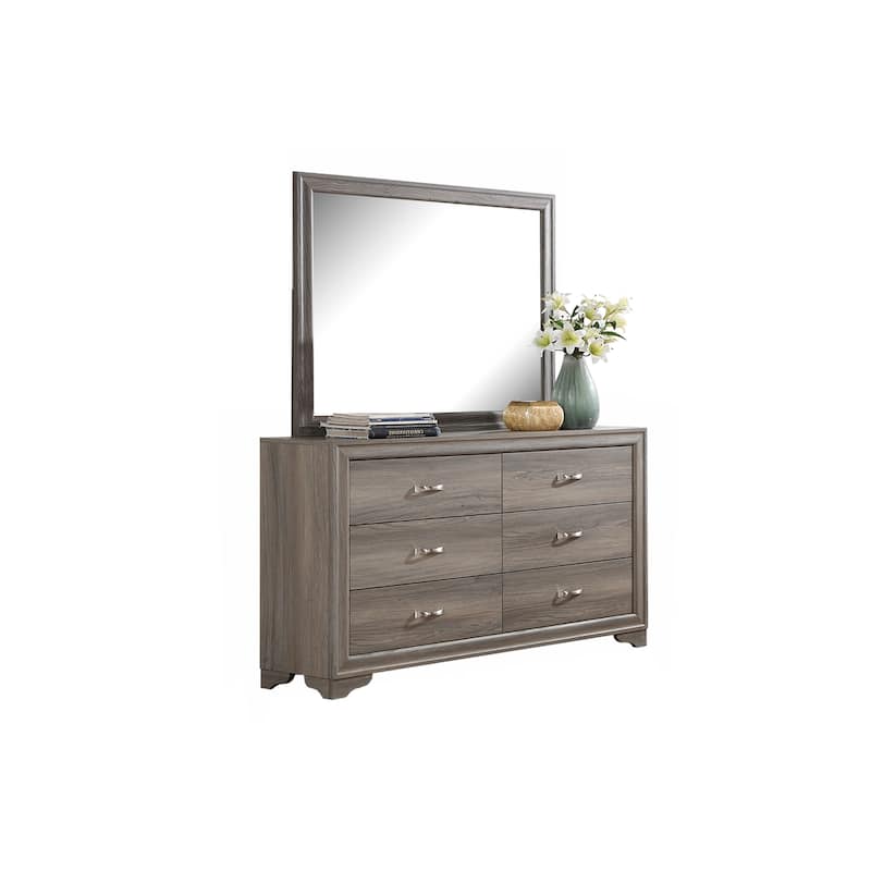 Contemporary Style Bed Dresser Mirror Nightstand And Chest Set Metal Handles Bracket Legs Light Brown Finish Bedroom Furniture