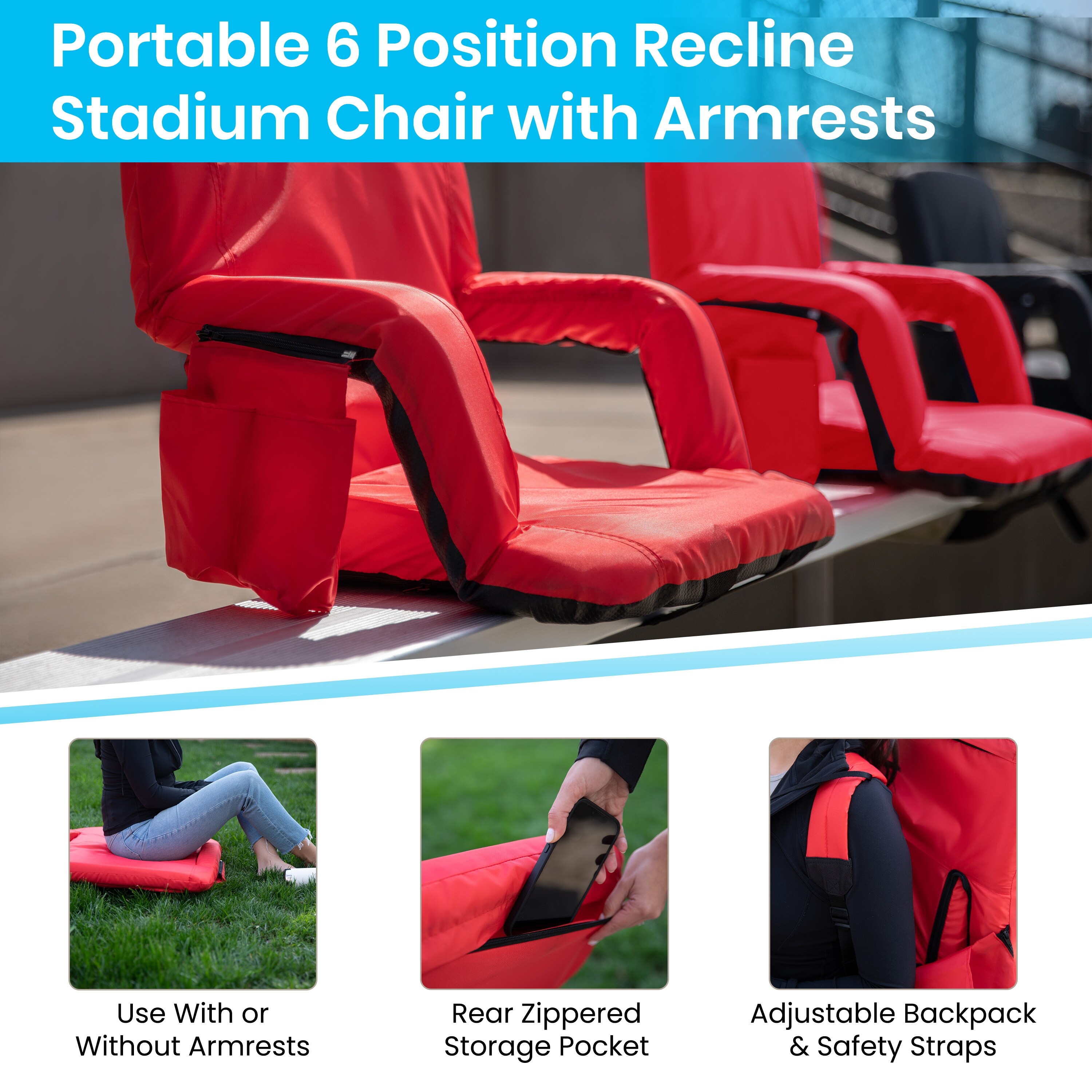 Stadium Chairs for Bleachers with Back Support by Outdoor Leisure Products,  Large Ultra-Padded Seat for Complete Comfort, Easy Carry Handle with  Adjustable Shoulder Strap 