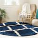 SAFAVIEH Dallas Shag Giusy Trellis 1.5-inch Thick Rug - 8' x 8' Round - Navy/Ivory
