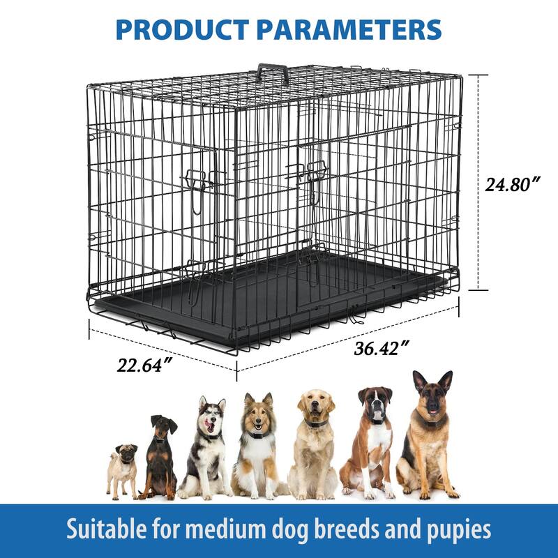 Mylo Metal Double Door Folding Wire Pet Crate with Divider by Furniture of America