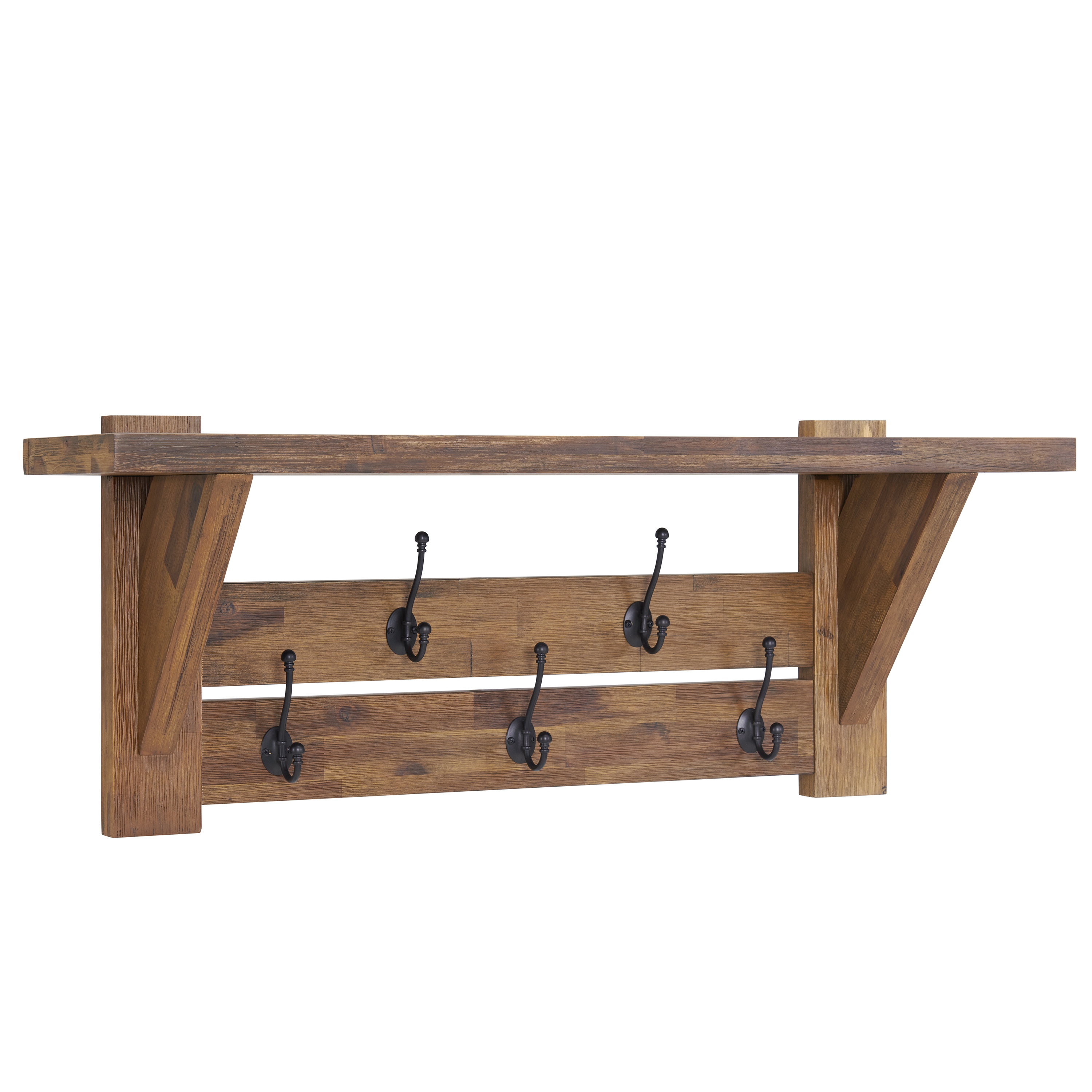 Bethel Acacia Wood 40"W Coat Hook with Shelf