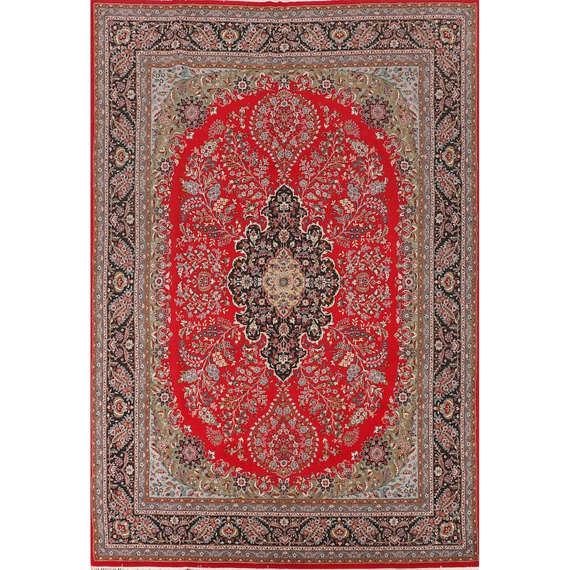 Medallion / Floral Red Kashan Turkish Area Rug Machine Made Carpet - 9'9" x 12'11"