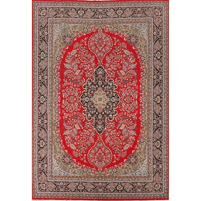 Medallion / Floral Red Kashan Turkish Area Rug Machine Made Carpet - 9'9" x 12'11"