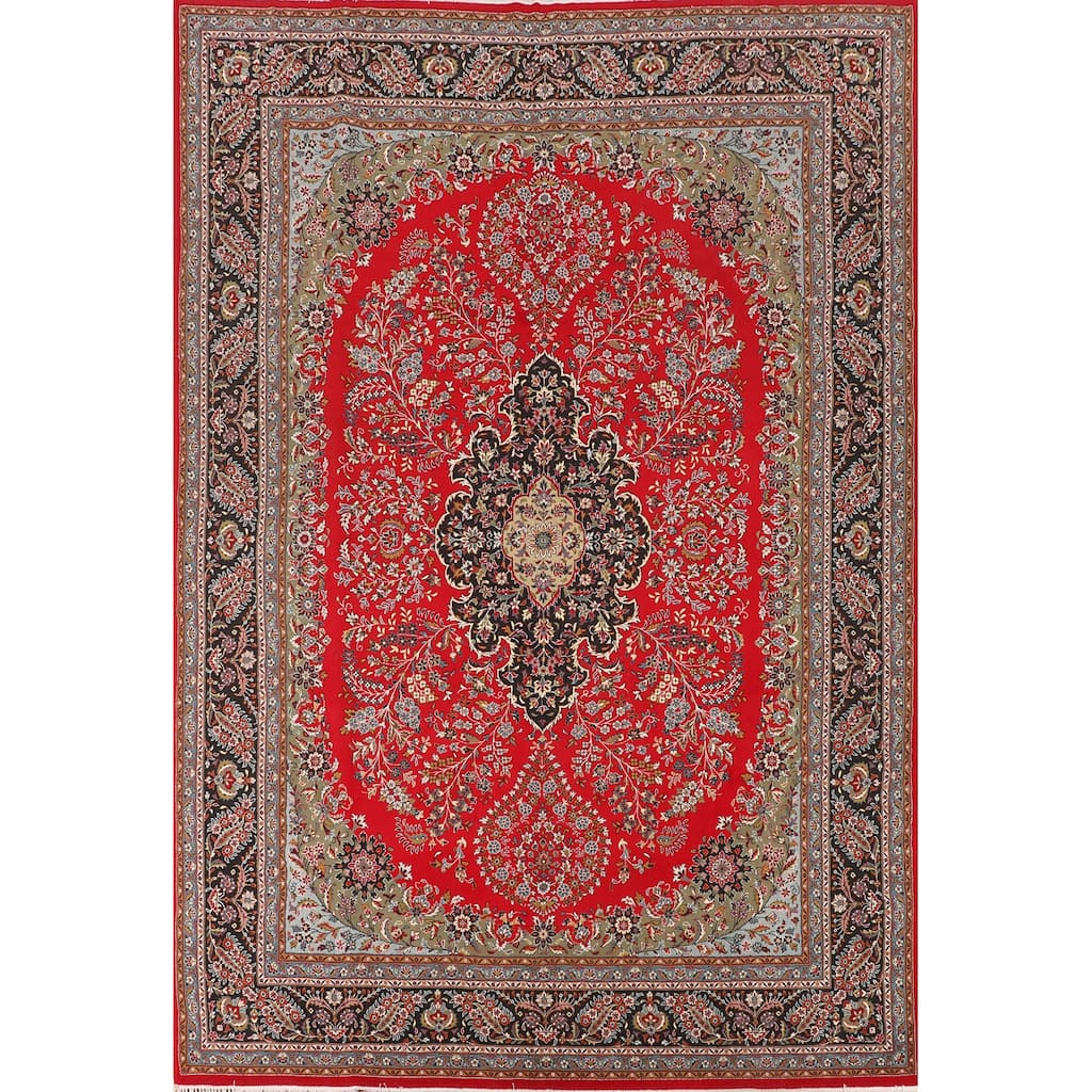 Medallion / Floral Red Kashan Turkish Area Rug Machine Made Carpet - 9'9" x 12'11"