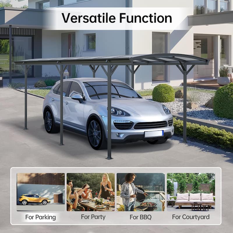 Ukuowu 19 Ft x 10Ft Grey Durable Metal Aluminum Arch Roof Carport for Driveway and Outdoor Parking Protection