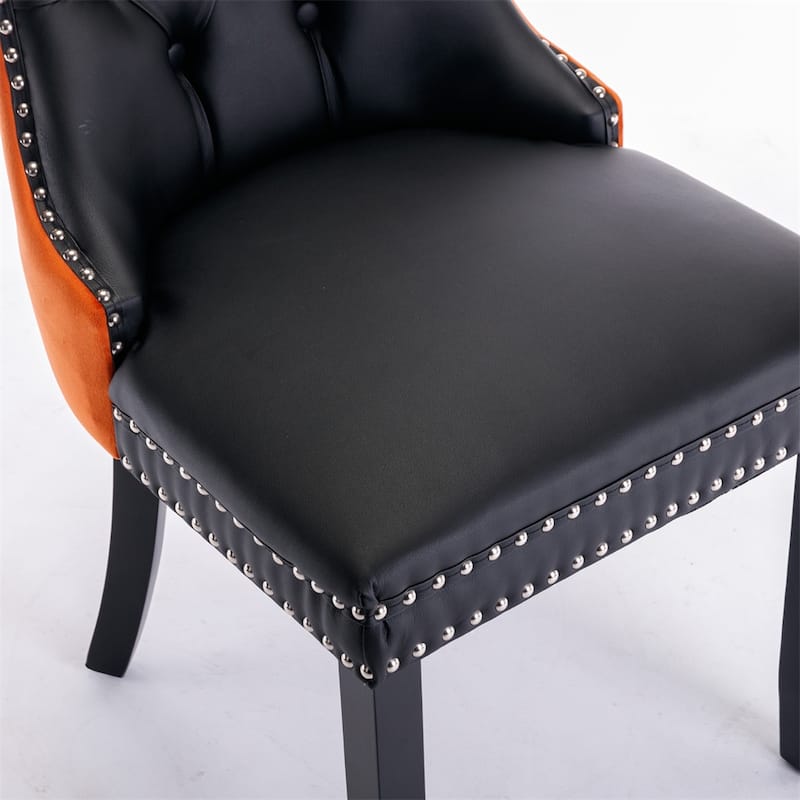 Velvet Upholstered Dining Chair with Wood Legs and Nailhead（Set of 2) - N/A