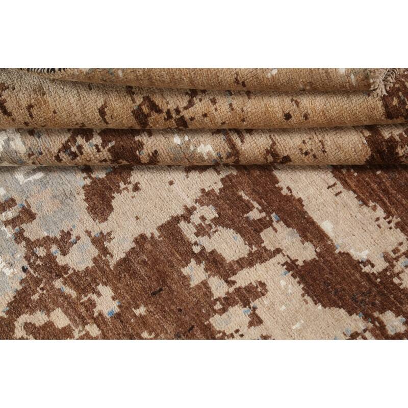 Modern Vegetable Dye Wool/ Silk Abstract Area Rug Hand-knotted Carpet - 6'3" x 9'8"