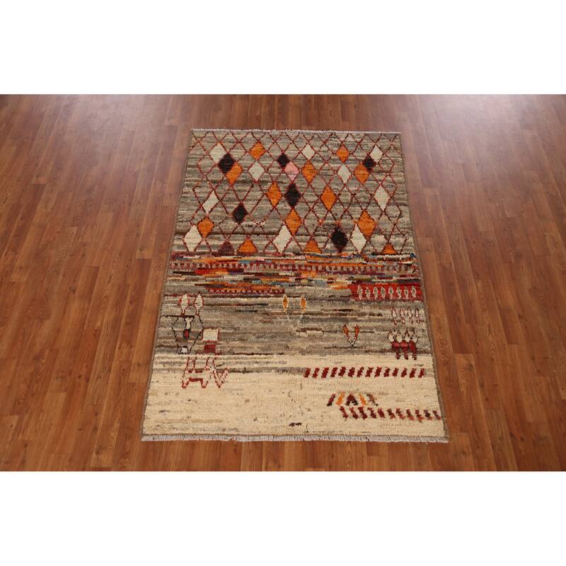 Trellis Geometric Moroccan Oriental Rug Handmade Wool Carpet - 4'1" x 6'0"