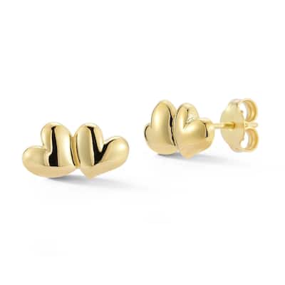 Soleil 14K Gold Puffed Double Heart Studs, Made in Italy