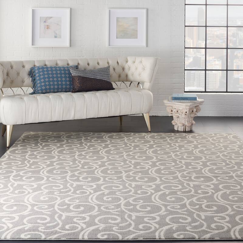 Nourison Grafix Farmhouse Country Scroll Transitional Area Rug - 7' 10" x 9' 10" - Grey - Rectangle