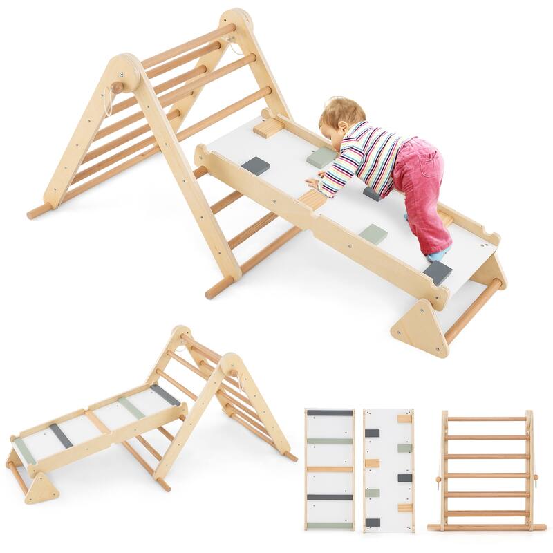 Gymax 3-in-1 Pikler Triangle Climbing Set Kids Montessori Climbing
