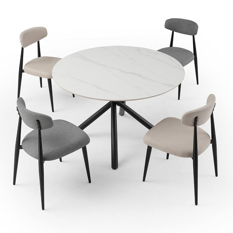 2 Pcs Upholstered Dining Chairs, Modern Kitchen Chairs With Curved Backrest, Metal Legs, Thick Seat Cushion Comfortable Chairs