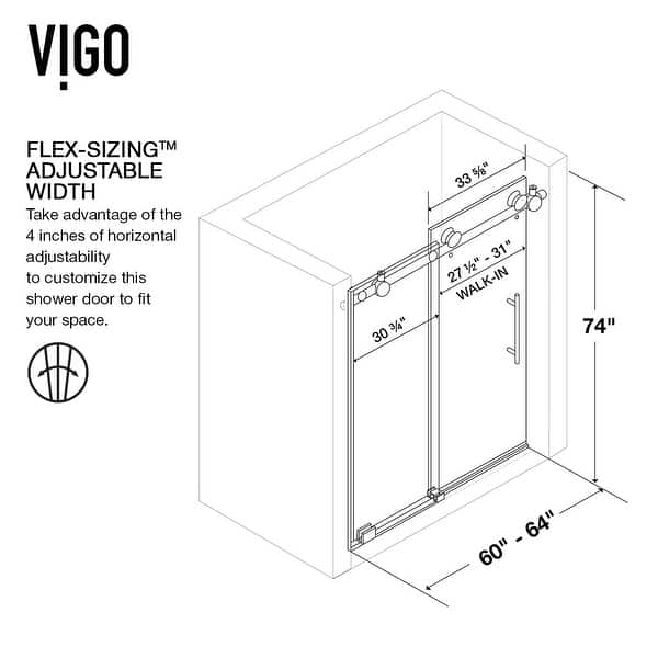 dimension image slide 4 of 7, VIGO Elan Adjustable Sliding Shower Door in Matte Black