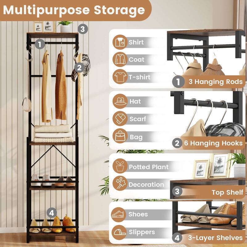 Costway Freestanding Coat Rack with 4 Storage Shelves 6 Hooks & 3 - See Details