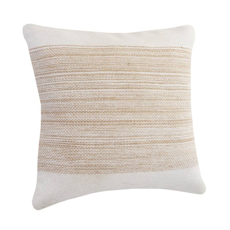Sevita Ivory and Jute Striped and Bordered Throw Pillow