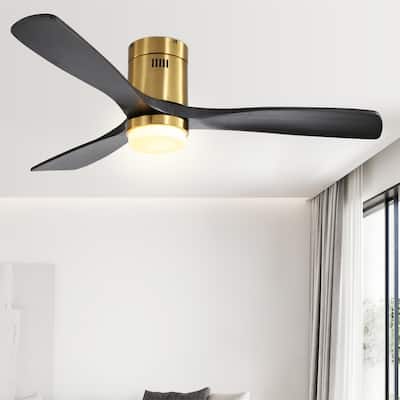 52 Inch Flush Mount Ceiling Fan with LED Integrated Dimmable Light,3 Wood Blades,Modern - Medium SIze/52 Inch
