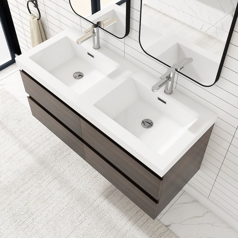 Angela 47 in.W x 19.5 in.D x 20.5 in.H Wall-Mounted Bath Vanity with White Cultured Marble Top