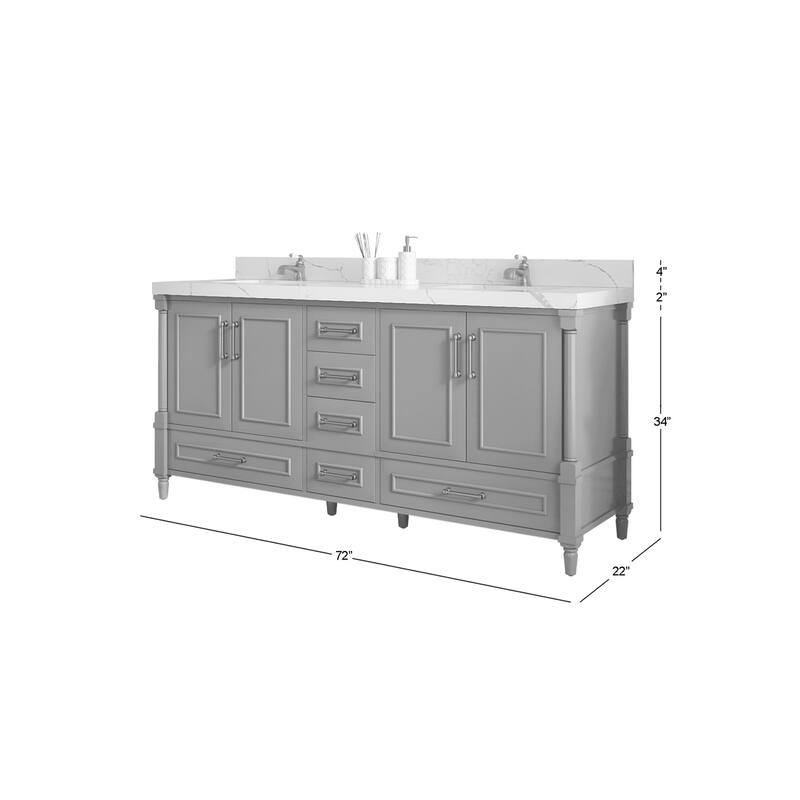 Willow Collections 72 in. W x 22 in. D Aberdeen Double Sink Bathroom Vanity with Countertops
